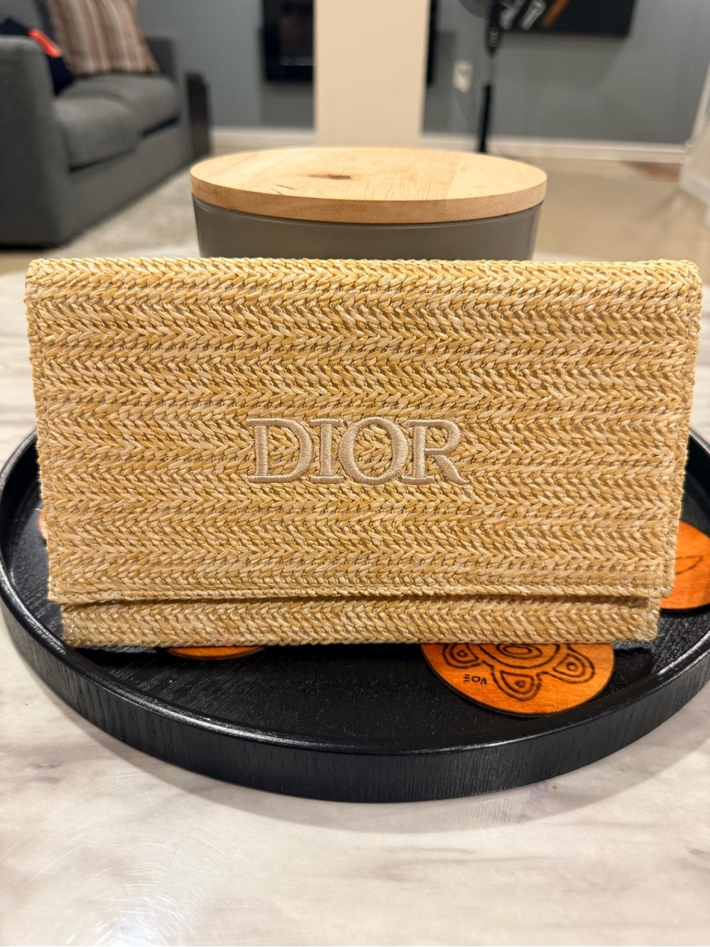 Dior Beige Raffia Fold-Over Clutch - GWP